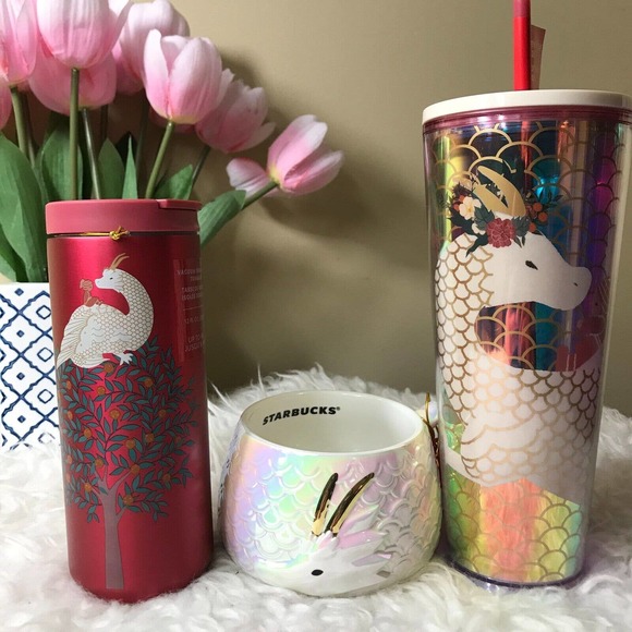 Starbucks Dining 224 Starbucks Lunar New Year Of The Dragon 2 16 24oz Mug Cup Tumbler Set